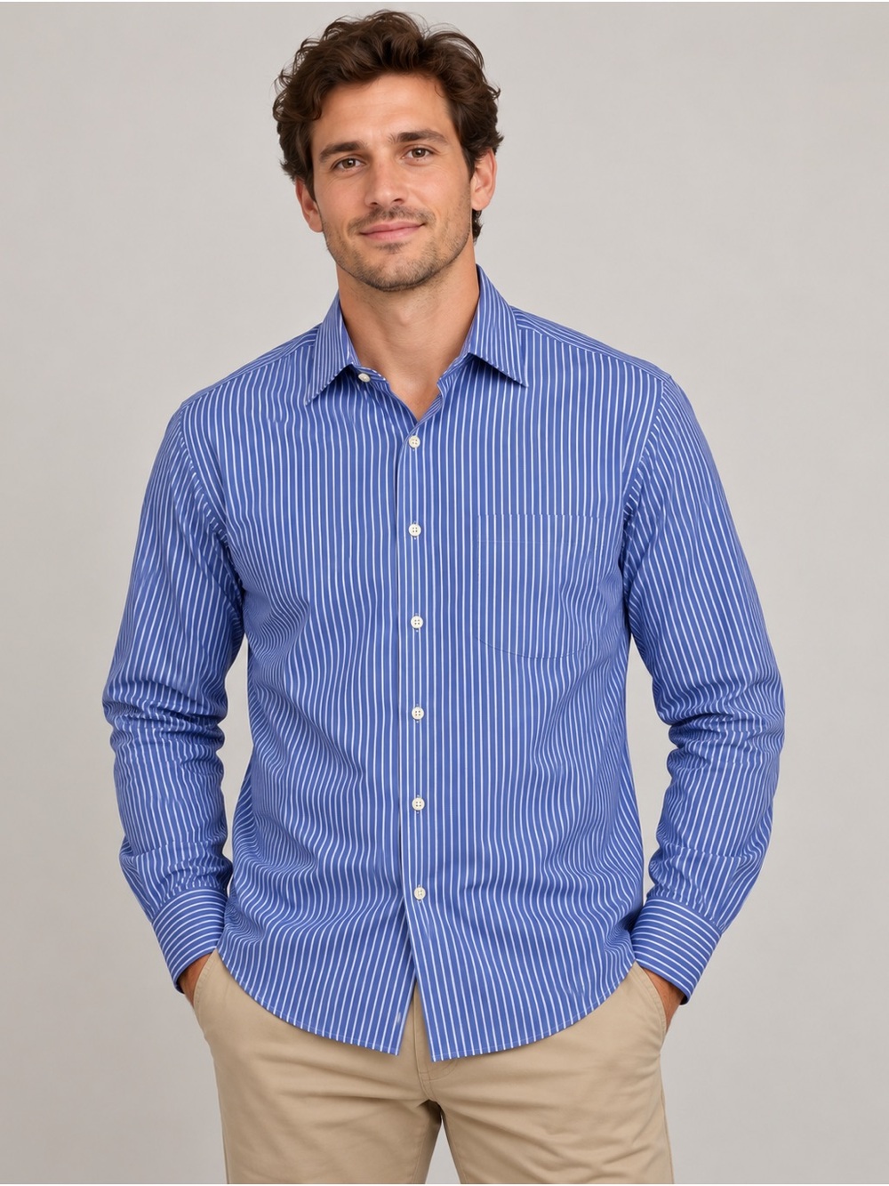 Brooks Brothers Blue and White Pinstripe Dress Shirt 16 1/2-32 Non- Iron